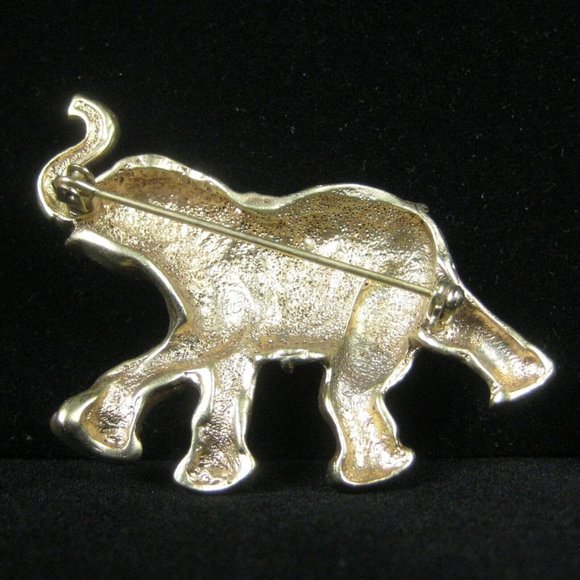Circus Elephant Brooch Silvertone Pin Animal Circus Rhinestones Black Enamel 2" - Picture 4 of 4
